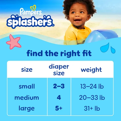 Miniatura 10 de Pañales de natación Pampers - Splashers - Tamaño 5+, 17 unidades, pantalones de natación desechables para bebé sin huecos