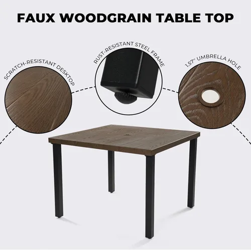 Miniatura 5 de Juego de comedor al aire libre Grand Patio de 5 piezas para 4, sillas de patio fijas de mimbre tejido metálico con cojines engrosados y 1 mesa