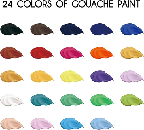 Miniatura 2 de HIMI - Juego de pintura Gouache de 24 colores vibrantes, pinturas no tóxicas, diseño de taza de gelatina con pinceles de pintura de paleta, portátil