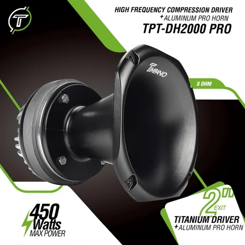 Miniatura 2 de Timpano TPT-DH2000 PRO Bocina de Compresión de Salida de 2" 450 Vatios Potencia Máxima 8 Ohmios Audio Profesional Bocina de Aluminio + Driver