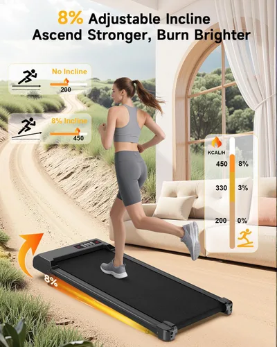 Miniatura 7 de Walking Pad Treadmill with Handle Bar,Walking Pad with Incline 8%,2.5HP Quiet Under Desk 320 lbs 2 in 1Treadmills for Home Office,Compact Foldable