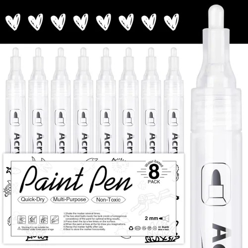 Miniatura 9 de AKARUED Marcadores de pintura acrílica negra: paquete de 8 bolígrafos de pintura negra, marcadores de pintura negra acrílica para pintura de roca