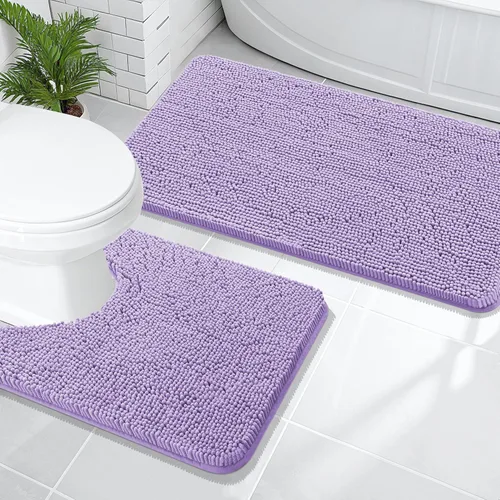 Miniatura 119 de OLANLY Juego de alfombras de baño de 2 piezas, alfombras de baño de chenilla suave y absorbente y alfombra de contorno en forma de U para inodoro