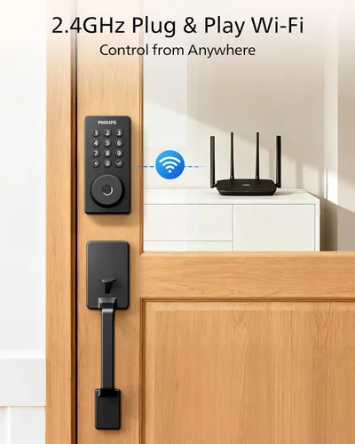 Miniatura 2 de Cerradura inteligente Wi-Fi Philips con cerrojo de puerta y manija, juego de cerradura de puerta sin llave para puerta delantera, cerradura