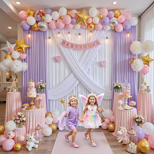 Miniatura 9 de Cortinas de telón de fondo blanco de 30 pies x 8 pies para fiestas de boda, 6 paneles de 5 pies x 8 pies, cortinas de fotografía de poliéster sin