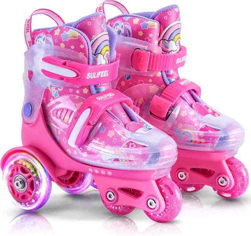 Miniatura 14 de SULIFEEL Patines de Ruedas Ajustables para Niñas Niños Infantiles, Ruedas Divertidas Iluminadas con Luz Flash de Tipo Equilibrio de Tres Puntos Azul