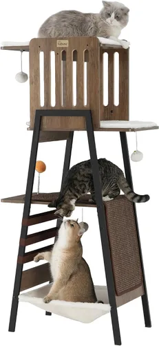 FourFurPets Árbol Moderno para Gatos, Torre para Gatos de 58 Pulgadas para Gatos Grandes, Árbol para Gatos Maine Coon con Tabla de Rascar, Percha