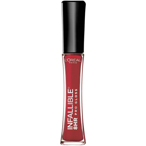 L'Oreal Paris L'Oreal Paris Makeup Infallible - Brillo de labios de 8 horas, fórmula cómoda e hidratante, rojo rebelde, 0.5 onzas líquidas