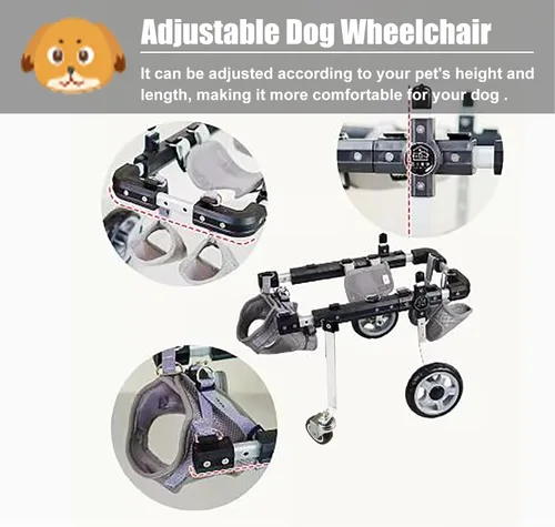 Miniatura 2 de Silla de ruedas ajustable para perros, ayuda de movilidad para patas traseras, cochecito ligero para perros con 4 ruedas, soporte y soporte