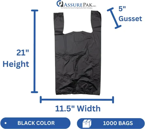 Miniatura 2 de Bolsa de plástico-Negro Llanura En Relieve Camiseta Bolsa 11.5"x6.5"x21.5" 13 mic - 1000 bolsas/caja