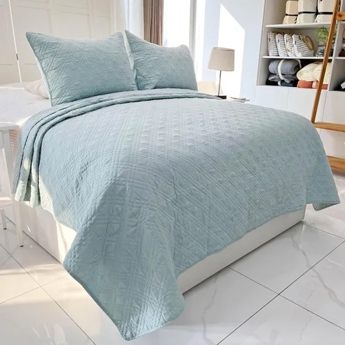 Miniatura 2 de DerF HOME Juego de edredón 100% algodón, tamaño Queen, ligero con costuras, colcha reversible suave para todas las estaciones, juego de ropa de cama