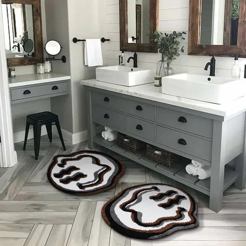 Miniatura 3 de Estmy Happy Face - Alfombra de baño redonda de 2 pies, color blanco/negro, antideslizante, lavable, estética, hippie, bohemio, divertida, de felpa