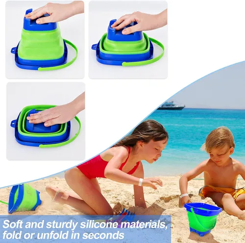 Miniatura 3 de Red de pesca para niños, paquete de 2 redes telescópicas de aterrizaje con mango de poste de aluminio, cubo de arena plegable, red de mariposa, red