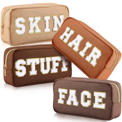 Miniatura 8 de Remerry 4 piezas de bolsas de cosméticos de nailon impermeables, organizador de maquillaje espacioso para viajes para mujeres, bolsa de chenilla