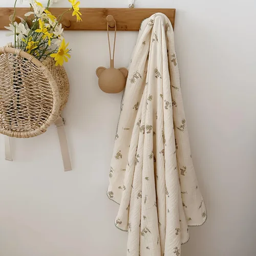 Miniatura 13 de BuLuTu Manta de 4 capas para niños pequeños, 100% algodón muselina, mantas de cama para niños, niñas, niños, con bonito patrón de flores de hibisco