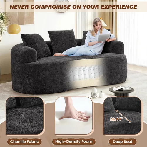 Miniatura 4 de Sofá modular curvo de 60.18 pulgadas para sala de estar, moderno sofá nube de felpilla de felpa con asiento profundo comprimido sin hueso con 3