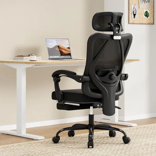 Farini Silla de oficina con reposapiés, silla de oficina ergonómica de malla con reposacabezas, silla de escritorio de respaldo alto con soporte