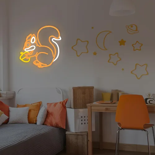 Miniatura 5 de Letrero de neón de ardilla para decoración de pared, ardilla sosteniendo un cono de pino, luz de neón regulable, lámpara LED naranja