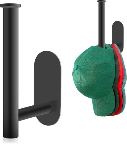 Eiito Percheros para gorras de béisbol, ganchos adhesivos para sombreros para pared, percha de gorra de béisbol de acero inoxidable (negro)