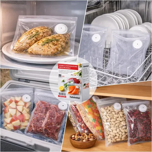 Miniatura 7 de Bolsas compactas selladoras al vacío, reutilizables con doble cremallera, pequeñas bolsas de almacenamiento al vacío (8.3 x 8.7 pulgadas), 30