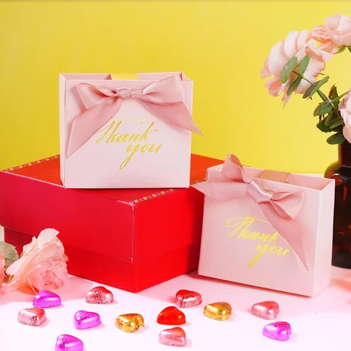 Miniatura 7 de Nydotd - 24 bolsas pequeñas de regalo de agradecimiento, mini bolsas de papel para fiesta, cajas de regalo rosas con lazo de cinta, bolsas de regalo