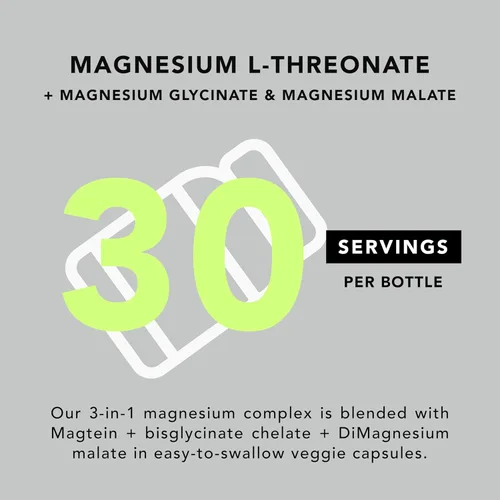 Miniatura 7 de AMANDEAN Complejo de magnesio Magtein. L-treonato, glicinato, malato Mezcla triple quelada de suplemento de magnesio. 90 cápsulas vegetarianas.