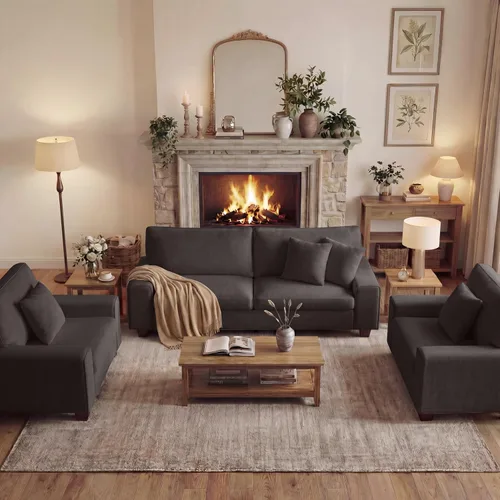 Miniatura 24 de DOPEDIO Sofá biplaza moderno para sala de estar, sillón reclinable de chenilla, funda extraíble, cojines de resorte, marco de madera maciza, fácil