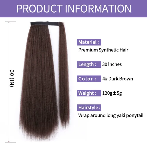 Miniatura 2 de WIGNEE Extensión de cola de caballo larga rizada recta y envolvente, extensión de cola de caballo Yaki negro natural para mujeres negras, Marrón