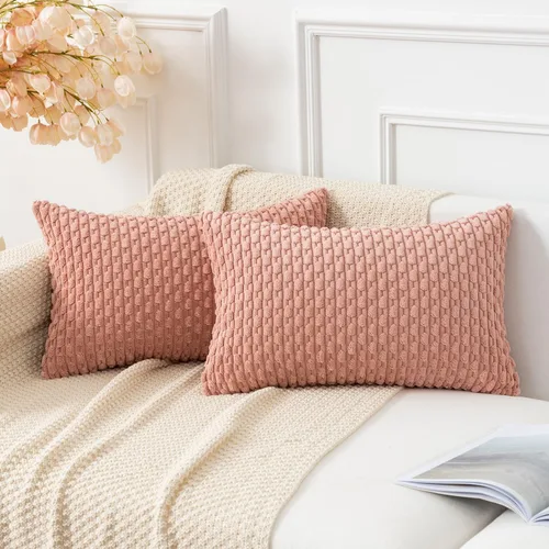 Miniatura 53 de Kevin Textile - Juego de 2 fundas de almohada decorativas de pana de 22 x 22 pulgadas, suaves, estilo bohemio, a rayas, decoración moderna del hogar