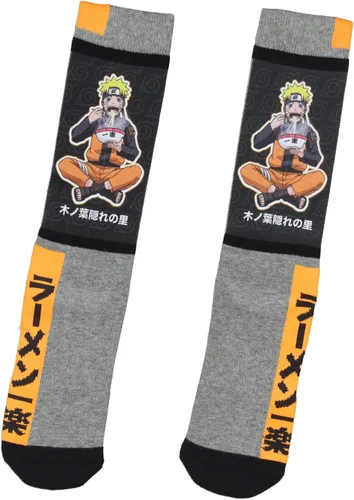 Bioworld Naruto Shippuden - Calcetines deportivos de manga de anime para hombre, Ichiraku Ramen, a media pantorrilla, calcetines deportivos, Gris