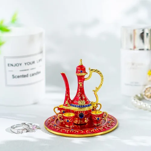Miniatura 3 de YU FENG Juego de tetera marroquí, caja de joyería con bisagras pintadas a mano, esmalte atesorado, joyero coleccionable, soporte para anillo