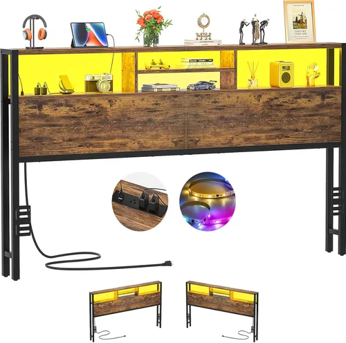 Miniatura 18 de Cabecero Aheaplus para Cama Individual con Almacenamiento, Cabeceros con Enchufes, Puertos USB y Luz LED, Cabecero Individual Solo, Altura