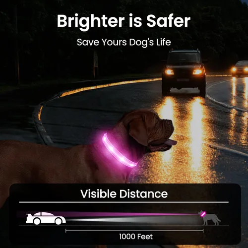 Miniatura 3 de MASBRILL Collares de perro iluminados, collar de perro con luz RGB LED para perros, collar de perro recargable iluminado resistente al agua, Rosado