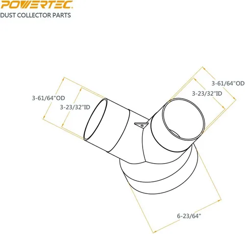 Miniatura 9 de POWERTEC 70189-P2 Conector en Y para colector de polvo Reductor de manguera de 6 pulgadas a 4 pulgadas para sistema de recolección de polvo