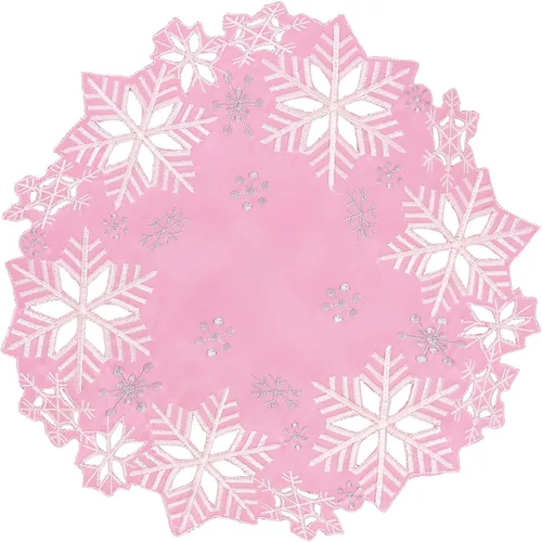Miniatura 4 de Juego de 4 manteles redondos bordados con copos de nieve, manteles individuales redondos de 15 pulgadas para Navidad e invierno, centros de mesa