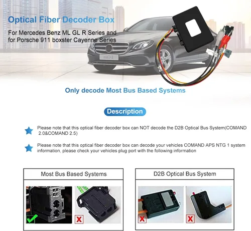 Miniatura 8 de Decodificador de fibra para Mercedes, adaptador de caja óptica Most para Porsche 911 997 Macan Boxster Cayenne Cayman, convertidor amplificador Negro