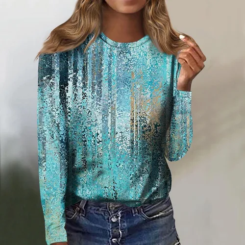 Miniatura 2 de NDVYXX Women's 2024 Fashion Tops Long Sleeve T-Shirts Cute Crewneck Basic Business Tees Blouses Loose Shirts