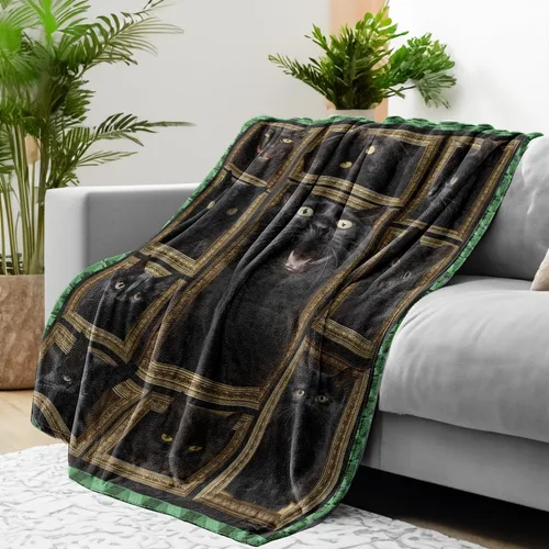 Miniatura 5 de Manta de gato negro, regalos para mujeres y hombres, acogedora manta suave y mullida para sofá, cama, viajes, manta ligera de franela de felpa