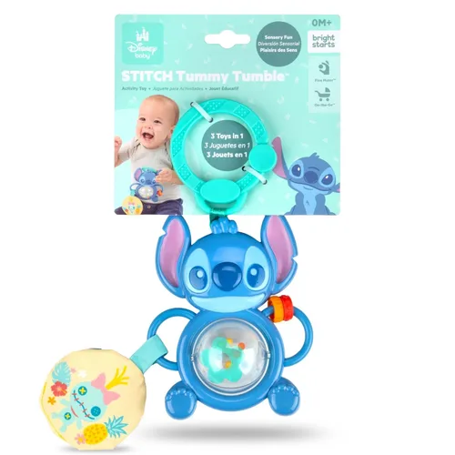 Bright Starts Disney Baby Stitch Tummy Tumble - Juguete giratorio para perseguidor de cuentas, para viajes, unisex, juguete de cochecito para recién