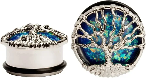 Miniatura 3 de KUBOOZ expansores para oreja, planeta azul y árbol plateado, túneles para perforación