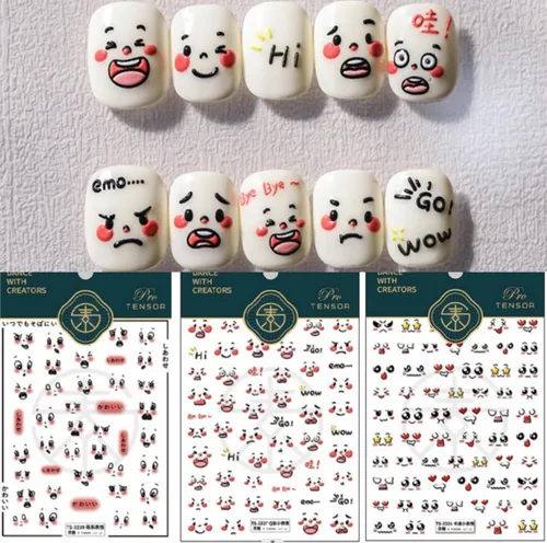 Miniatura 7 de Dedyel Calcomanías de uñas de sonrisa, lindas calcomanías de uñas de dibujos animados 5D en relieve de cara sonriente, calcomanías de uñas Kawaii
