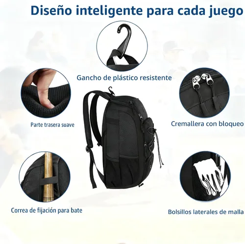 Miniatura 6 de MATEIN Mochila de Béisbol, Bolsa de Bate de Sóftbol con Compartimento para Zapatos para Jóvenes, Niños y Adultos, Bolsa de Béisbol Ligera con Gancho