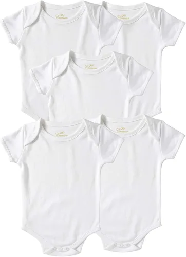 Miniatura 2 de Cremson - Conjunto de 5 monos de manga corta unisex de algodón para bebé, Blanco