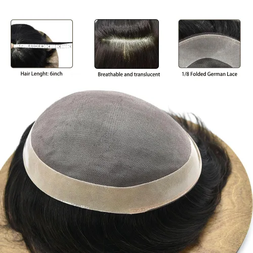 Miniatura 4 de LYRICAL HAIR Extensiones finas monocelares duraderas para hombre, perímetro NPU para hombre, tupé negro, sistema de cabello humano de repuesto