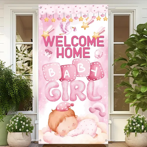 Miniatura 5 de Cartel de bienvenida a casa para puerta de bebé niña, baby shower, revelación de género, decoraciones para fiestas para niñas, con texto en inglés