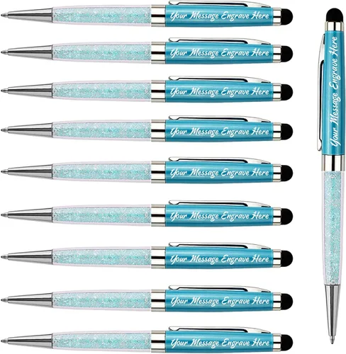 Ancolo Bolígrafos personalizados, punta de lápiz capacitivo, cristal azul, bolígrafos personales personalizados, juego de escritura escolar, Azul