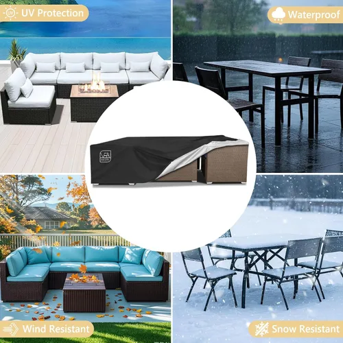 Miniatura 7 de AKEfit Fundas para Muebles de Patio, 500D Impermeable de Servicio Pesado para Mesa de Patio Cuadrada y Rectangular para Exteriores y Fundas de Negro