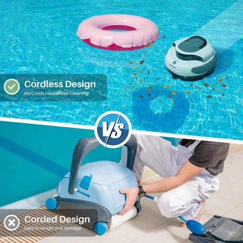 Miniatura 9 de POOLPURE Limpiador de piscina, batería de 5000 mAh, tiempo de ejecución de 100 minutos, cobertura de 1000 pies cuadrados, limpiador automático