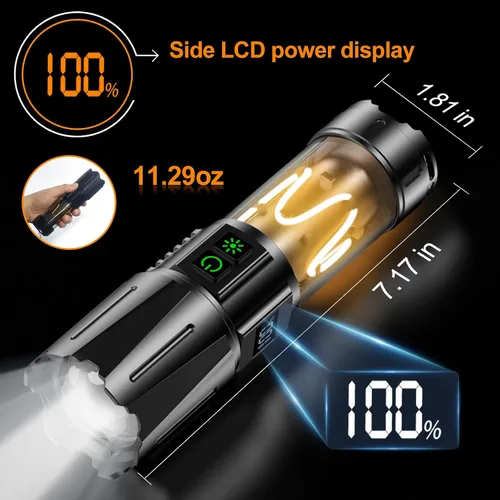 Miniatura 6 de Linterna súper brillante de alto lúmenes 100000 recargable, potente LED de 50 W, larga duración de 30 horas, Daul Bottons 10 modos con luz lateral
