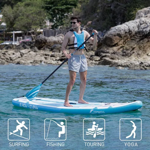 Miniatura 6 de UPWELL Tabla de remo de pie de 10 pies 6 pulgadas / 11 pies para jóvenes y adultos, tabla de remo inflable con diseño estable, accesorios de SUP